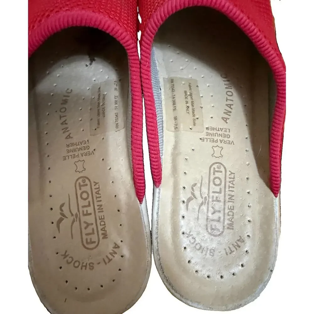 FLY FLOT Women’s Anti-Shock Anatomic Red Leather Clogs Italy Made Size 7.5
